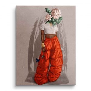 BeigeFlowerHeadschwarzlilaWandbildKunstdruck