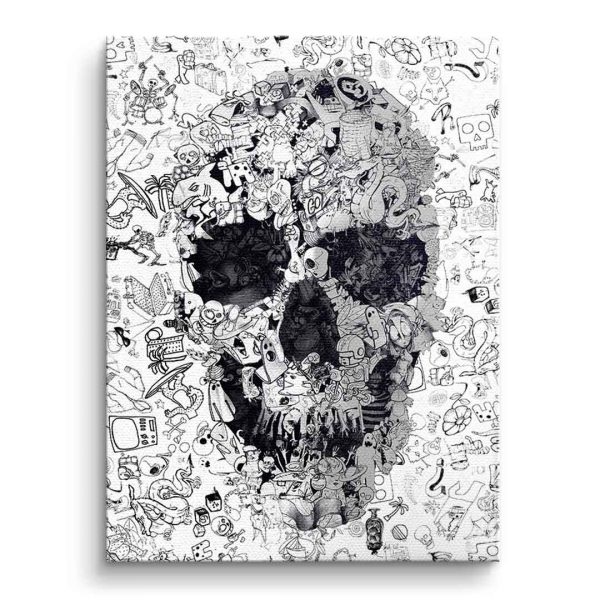 DoodlePuzzleSkullTotenkopfPortraitWandbild