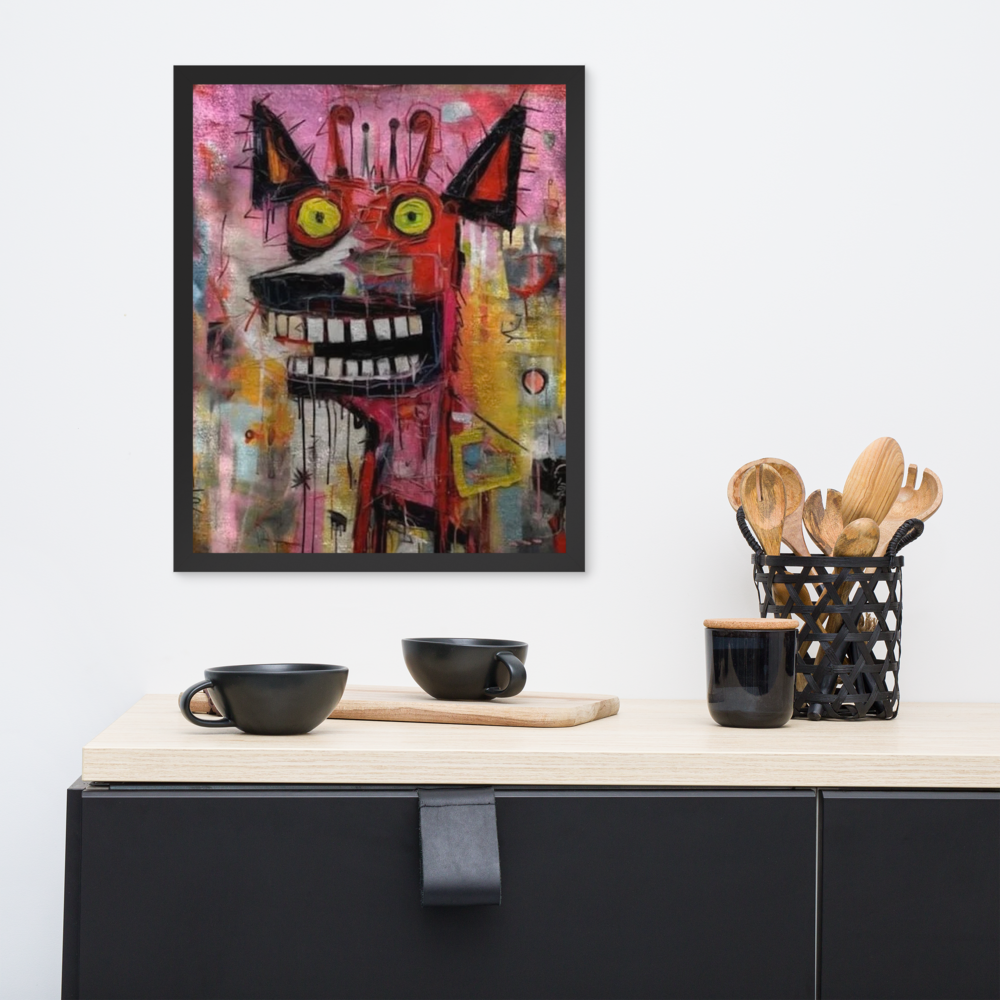 Framed photo paper poster of an neo-expressionist painting featuring a stylized, abstract animal head – Bild 3