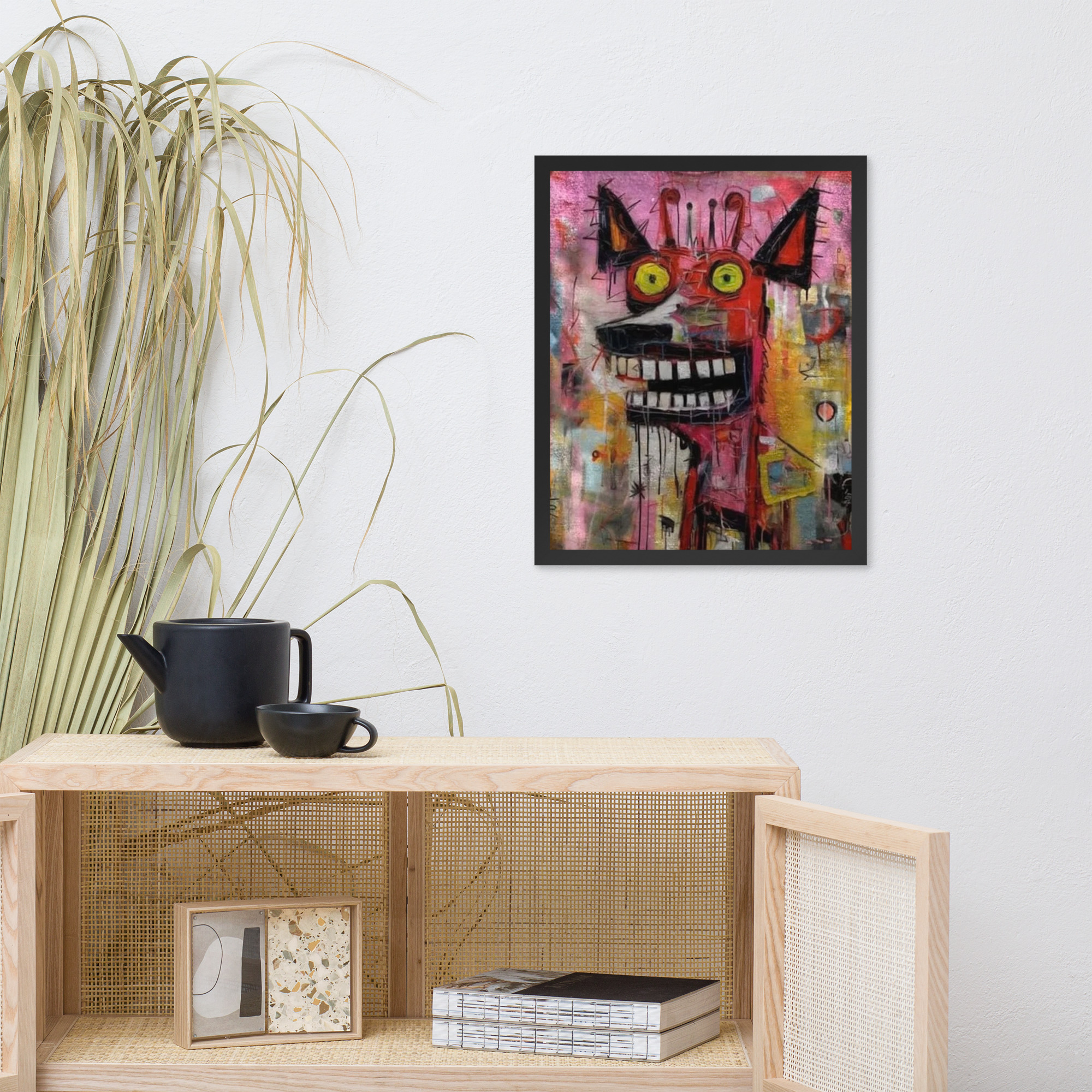Framed photo paper poster of an neo expressionist painting featuring a stylized, abstract animal head – Bild 2