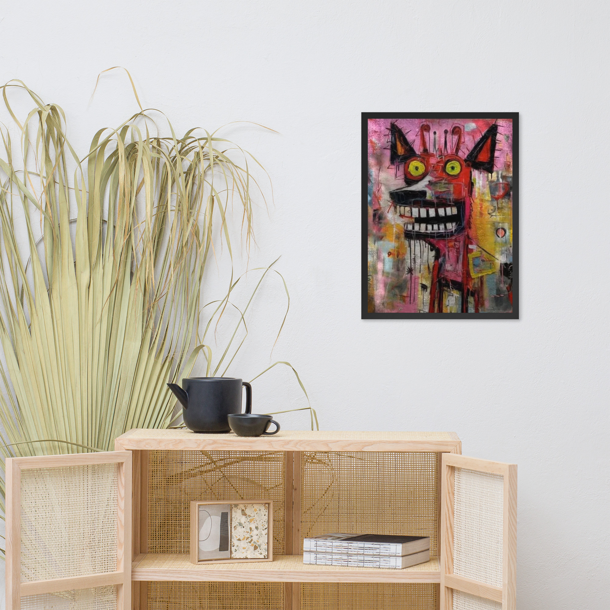 Framed photo paper poster of an neo expressionist painting featuring a stylized, abstract animal head – Bild 3