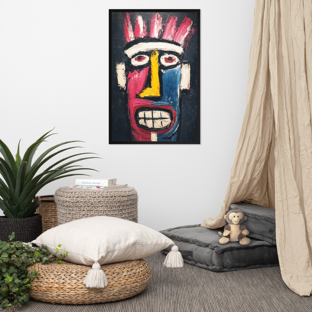 Framed photo paper poster—colorful, tribal-style mask 24" x 36" – Bild 3