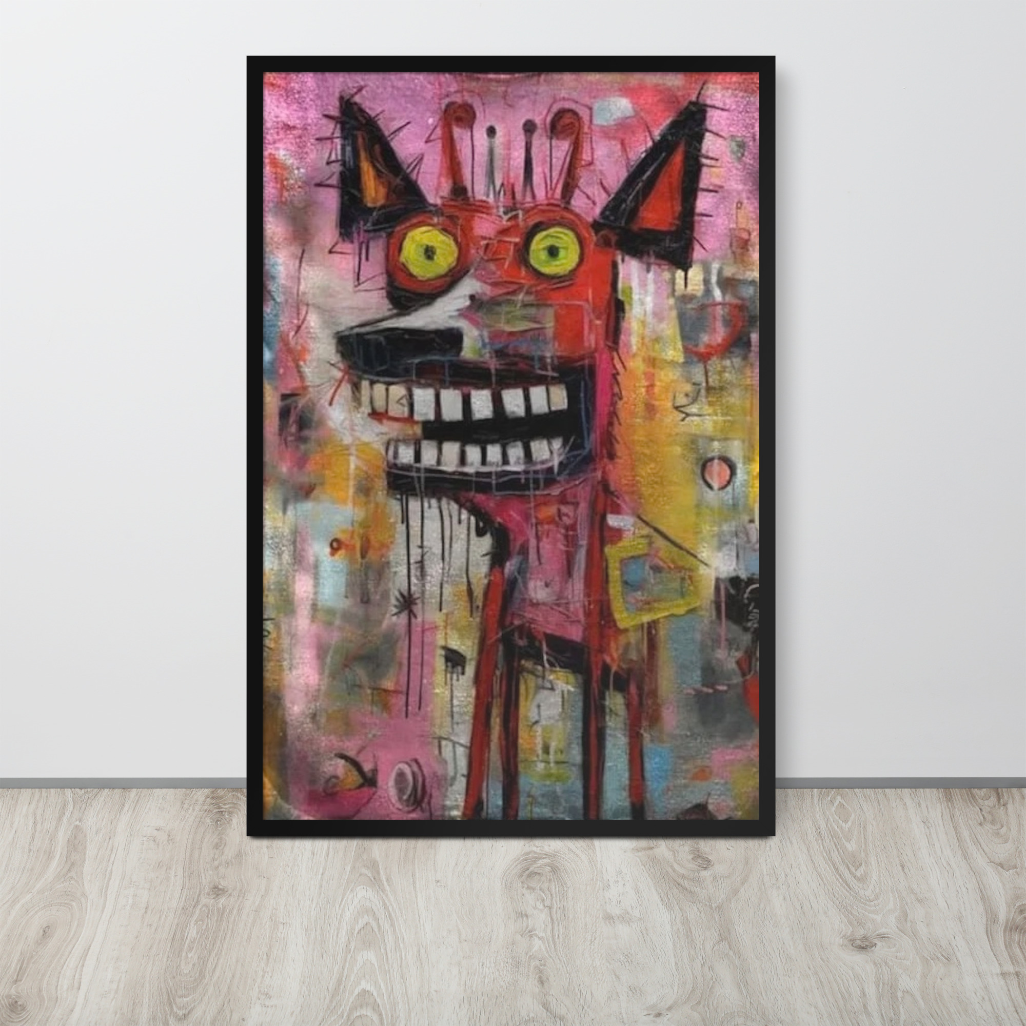 Framed photo paper poster of an neo-expressionist painting featuring a stylized, abstract animal head