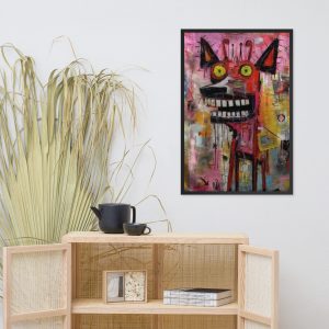 Framed photo paper poster of an neo expressionist painting featuring a stylized, abstract animal head