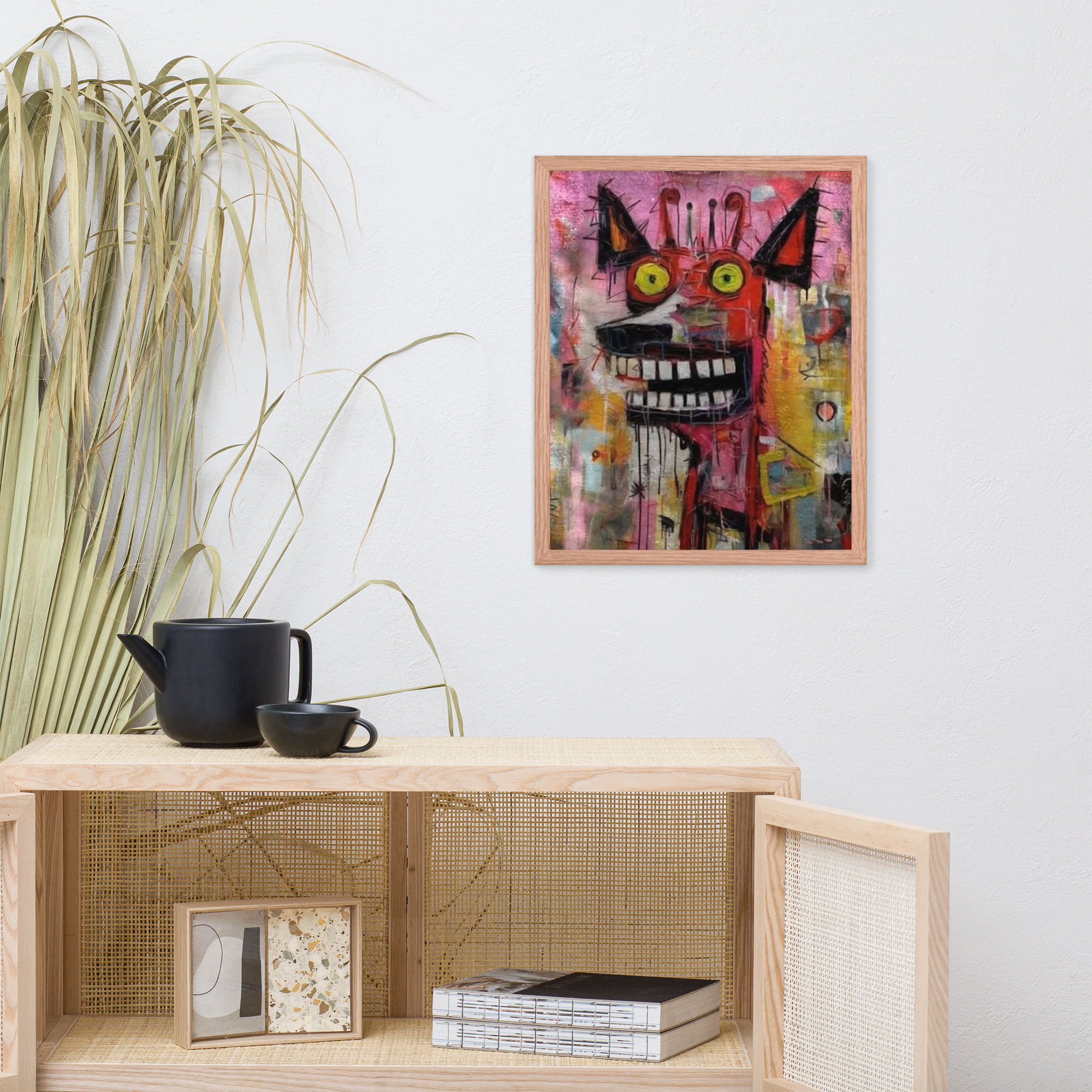 Framed photo paper poster of an neo expressionist painting featuring a stylized, abstract animal head – Bild 4