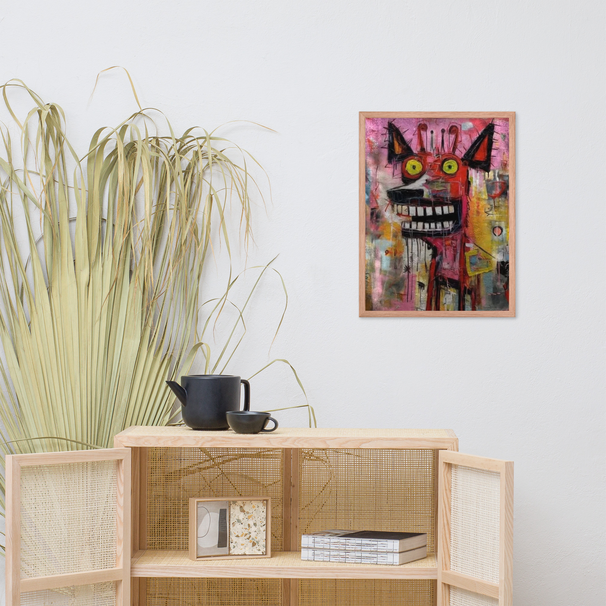 Framed photo paper poster of an neo expressionist painting featuring a stylized, abstract animal head – Bild 5
