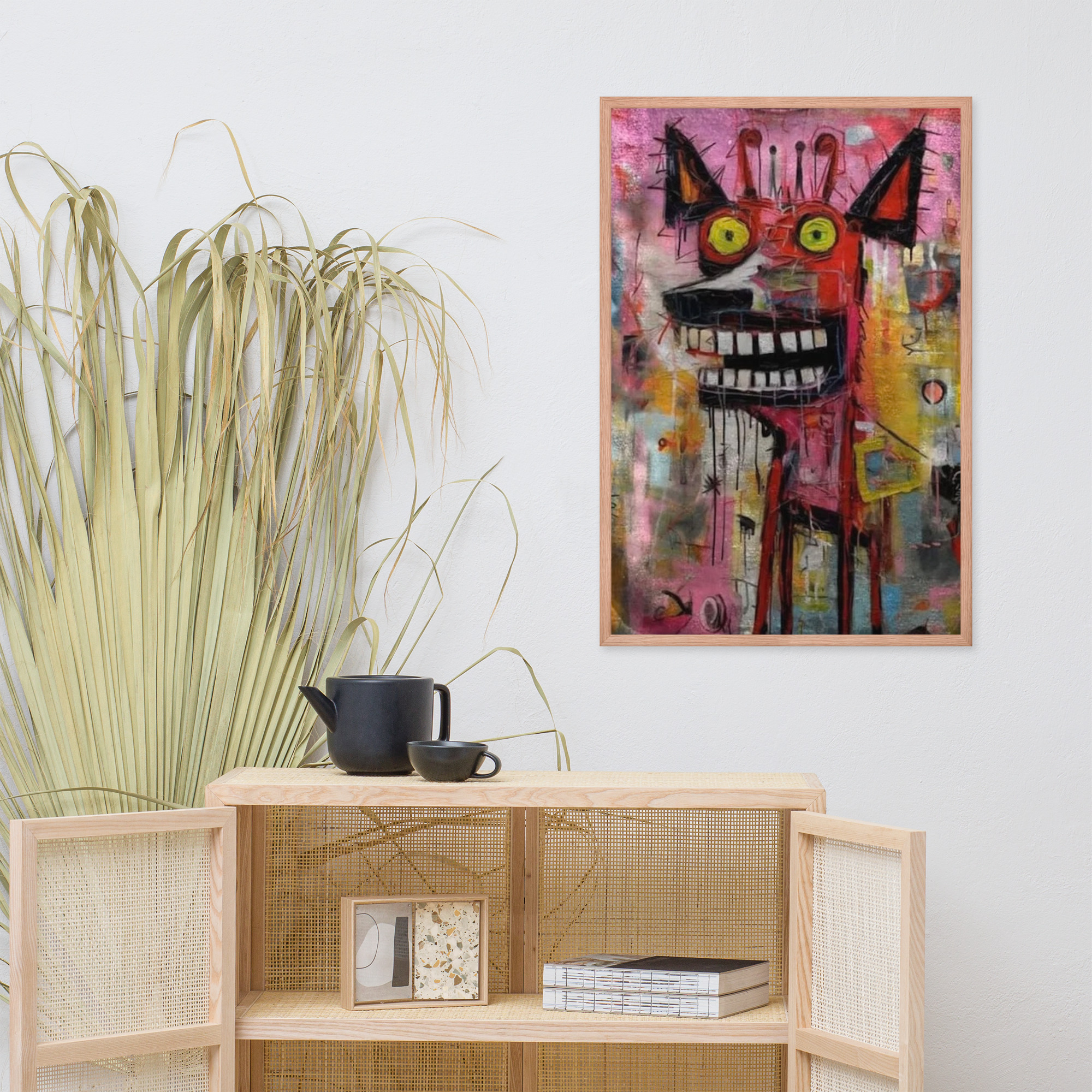 Framed photo paper poster of an neo expressionist painting featuring a stylized, abstract animal head – Bild 6