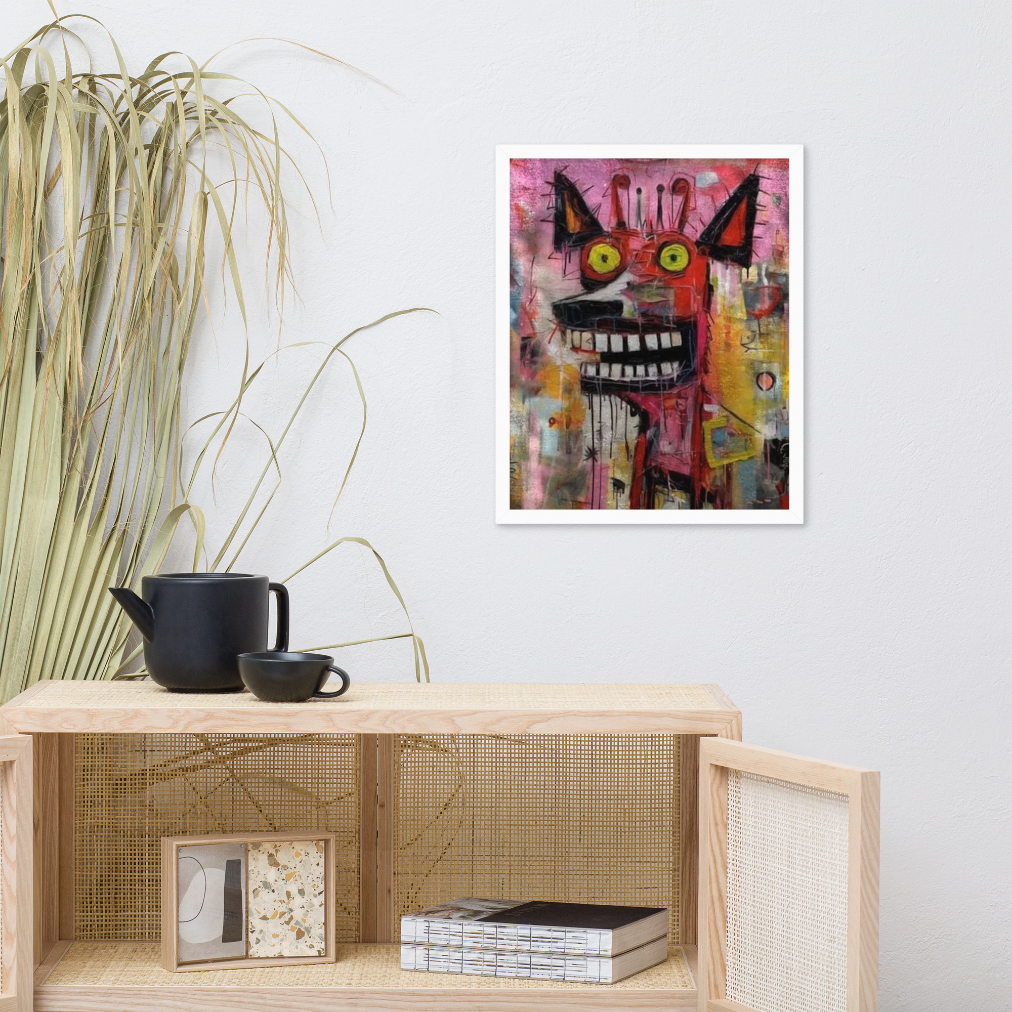 Framed photo paper poster of an neo expressionist painting featuring a stylized, abstract animal head – Bild 7