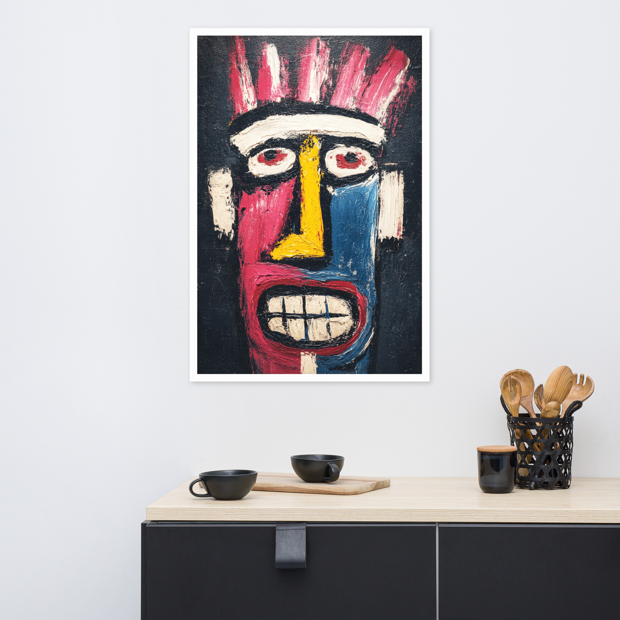 Framed photo paper poster—colorful, tribal-style mask 24" x 36" – Bild 2