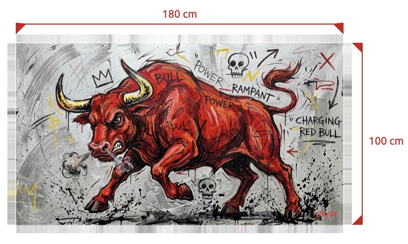 A powerful red bull charging forward 180 cm x 100 cm – Bild 2