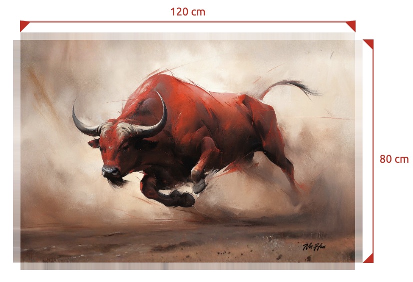 Roter Stier – Leinwanddruck 120 cm x 80 cm von Nes Ham – Bild 2
