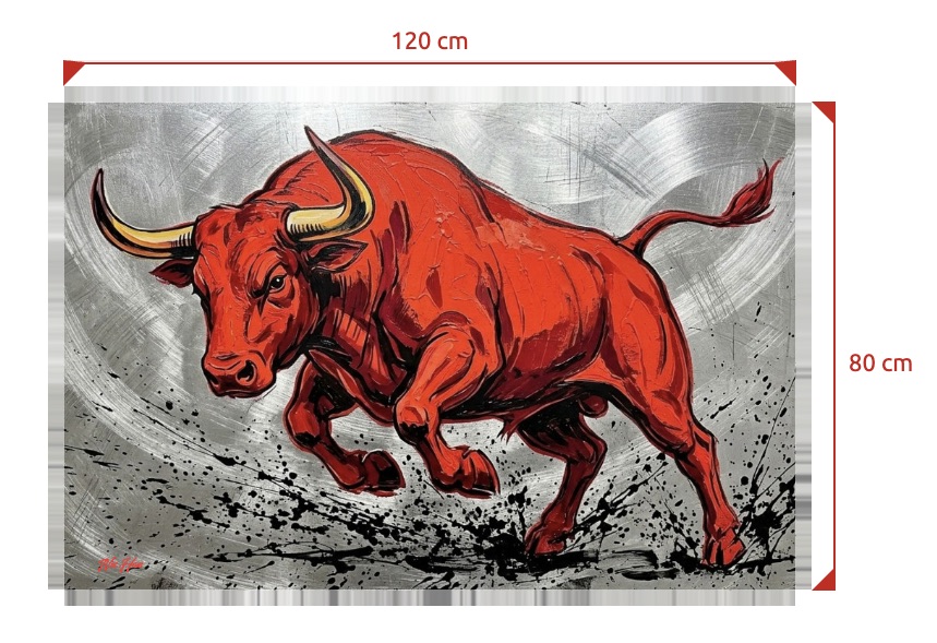 A powerful red bull charging forward 120 cm x 80 cm – Bild 2