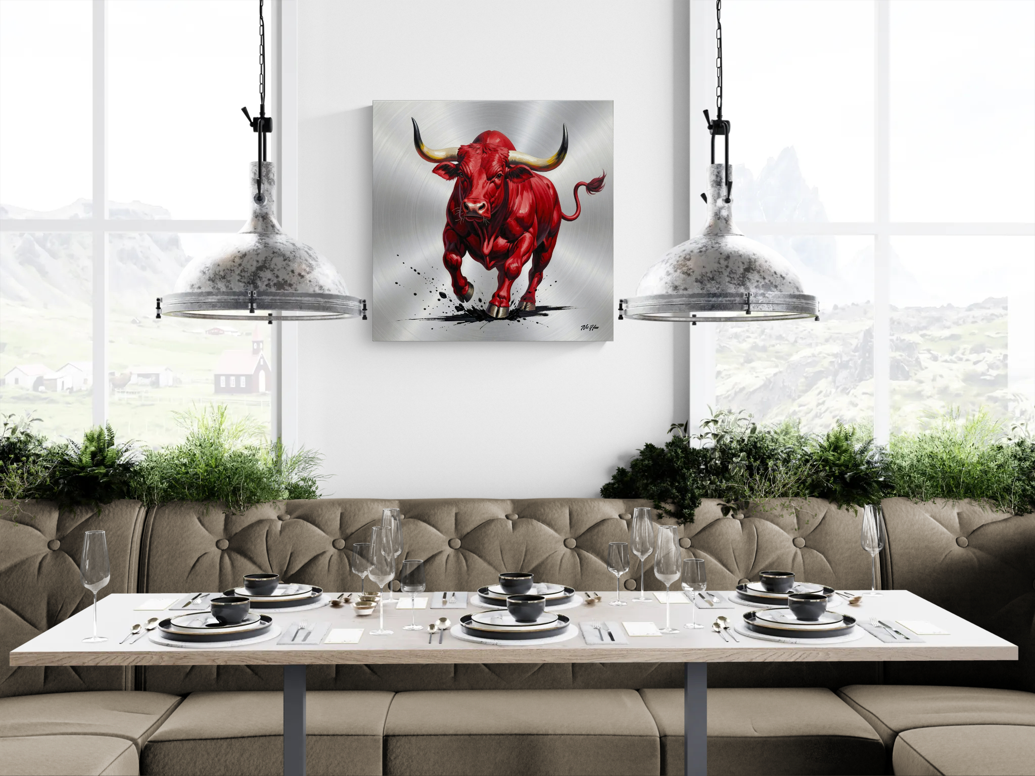 Blutroter Stier 40 x 40 / 60 x 60 / 80 x 80 auf Leinwand – Bild 5